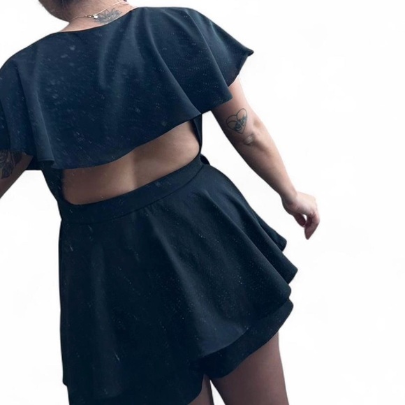 Black Ruffle Wrap Romper - Picture 2 of 2